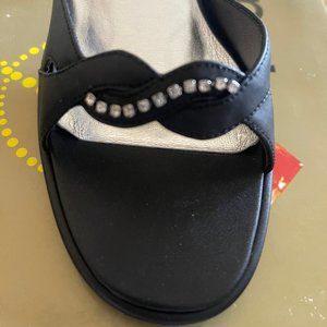 Black strappy heels with rhinestones